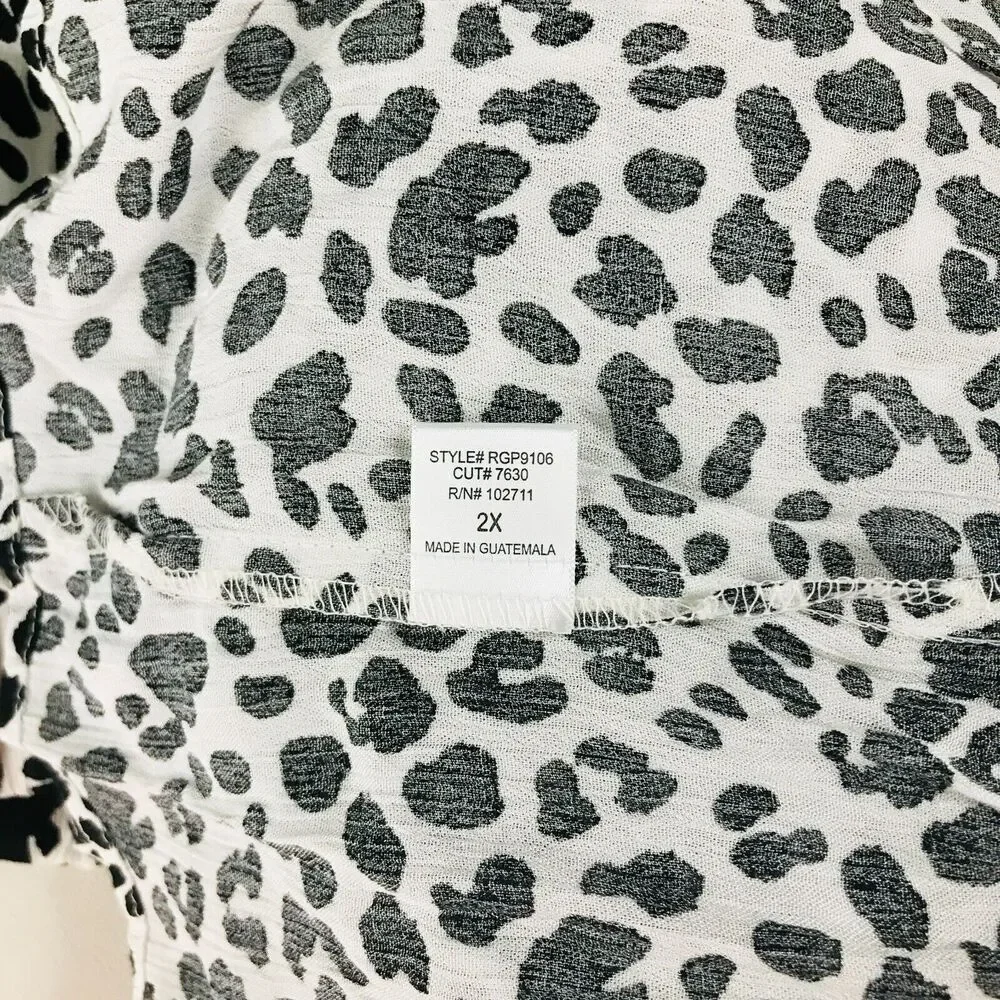Gibson Women's 2X Skirt White Black Leopard Print Tie Waist Midi A-Line NWT CN11
